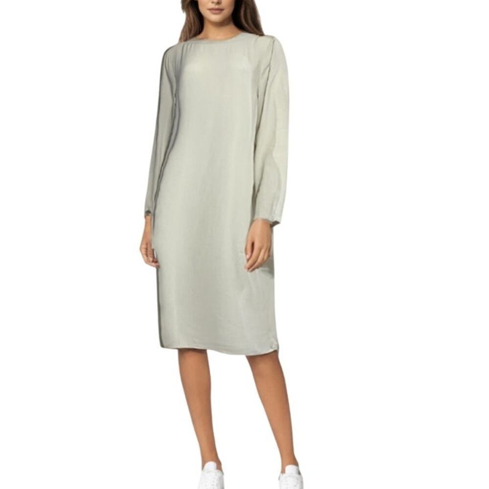 Eileen Fisher Silk Tunic Midi Dress Bone Sheer Long Sleeve Women Medium Classic